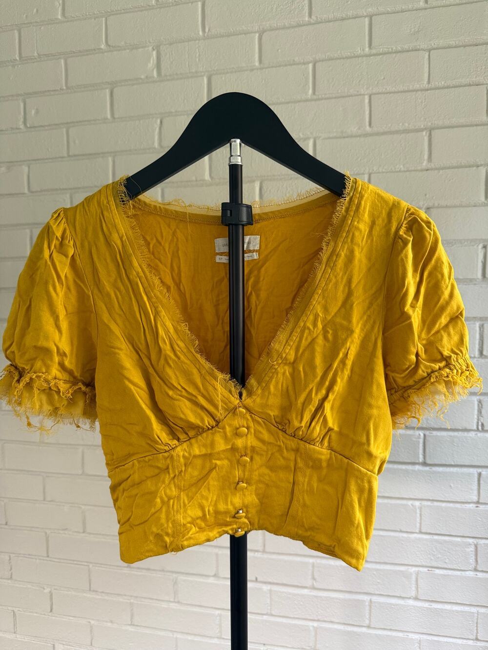 Urban Outfitters Mustard Puff Sleeve Crop Top S Cottagecore Milkmaid Boho